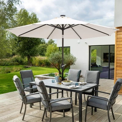 9' X 9' Solar LED Patio Umbrella With Tilt Adjustment And Crank Lift Beige - Wellfor 9 9' X 9' Solar LED Patio Umbrella With Tilt Adjustment And Crank Lift Beige - Wellfor - Image 9