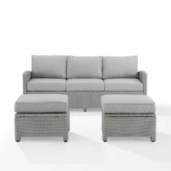 Bradenton 3pc Outdoor Wicker Sofa & 2 Ottoman Set - Gray/Gray - Crosley -Deals Patio Elegance Store GUEST 283d6ec7 e809 40b7 8db3 11637ce39cff