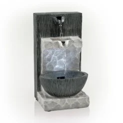 14" Modern Cascading Tabletop Fountain With LED Lights Gray - Alpine Corporation -Deals Patio Elegance Store GUEST 28908c14 8bc4 4850 a5a3 cfa5fdbf269c