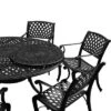 7pc Outdoor Dining Set With 59" Ornate Mesh Aluminum Round Table & Modern Chairs - Black - Oakland Living