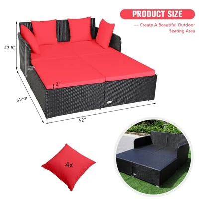 Tangkula Patio Rattan Daybed With 4 Pillows Cushioned Sofa For Outdoor 1 Tangkula Patio Rattan Daybed With 4 Pillows Cushioned Sofa For Outdoor