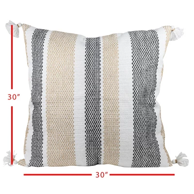 Tan & Black Tick Stripe 30X30 Oversized Filled Outdoor Pillow - Foreside Home & Garden 4 Tan & Black Tick Stripe 30X30 Oversized Filled Outdoor Pillow - Foreside Home & Garden - Image 4