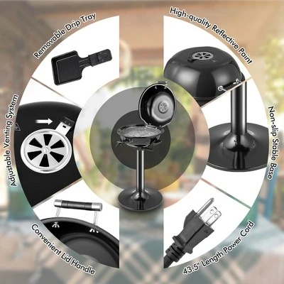 Costway Portable 1600W Electric BBQ Grill With Temperature Control & Grease Collector Red/Black 7 Costway Portable 1600W Electric BBQ Grill With Temperature Control & Grease Collector Red/Black - Image 7