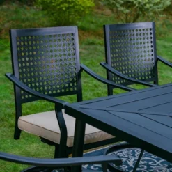 7pc Outdoor Dining Set With Steel Swivel Chairs & Large Rectangle Metal Table With Umbrella Hole - Black - Captiva Designs -Deals Patio Elegance Store GUEST 2afc9bac fd41 42e7 ab2f 3a08452acc60