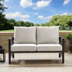 Kaplan Outdoor Metal Loveseat - Oatmeal/Bronze - Crosley -Deals Patio Elegance Store GUEST 2b766350 45d1 45dc a34e eefde101e768