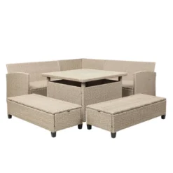 6pc Wicker Patio Set With Benches - Brown/Gray - GODEER -Deals Patio Elegance Store GUEST 2c4b809a 03d5 4126 91ff abcbffd6e07d