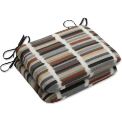 Set Of 2 Outdoor/Indoor Rounded Corners Seat Cushions Solar Stripe - Pillow Perfect -Deals Patio Elegance Store GUEST 2c57245b bc32 4feb 96c7 339c63ae6bf5