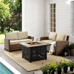 Crosley 3pc Bradenton Steel Outdoor Patio Fire Pit Furniture Set With Two Loveseats Tan/Brown -Deals Patio Elegance Store GUEST 2d32216f 98ae 4187 9613 890bd9d6ea45