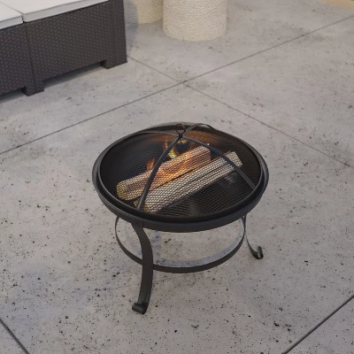 Merrick Lane Fire Pit Outdoor Wood Burning Round Iron 22" Fire Pit For Patio, Backyard, Camping, Picnics With Spark Screen And Poker 4 Merrick Lane Fire Pit Outdoor Wood Burning Round Iron 22" Fire Pit For Patio, Backyard, Camping, Picnics With Spark Screen And Poker - Image 4