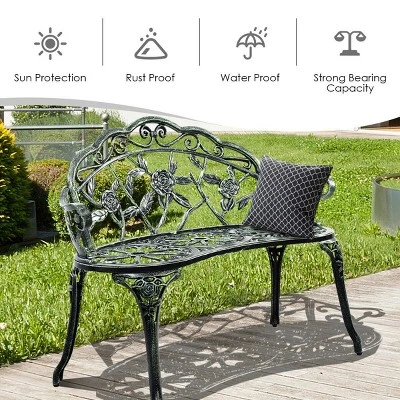 Costway Patio Garden Bench Chair Style Porch Cast Aluminum Outdoor Rose Antique Green 5 Costway Patio Garden Bench Chair Style Porch Cast Aluminum Outdoor Rose Antique Green - Image 5