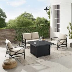 Kaplan 4pc Outdoor Conversation Set With Dante Fire Table - Oatmeal - Crosley -Deals Patio Elegance Store GUEST 2fe93a15 405a 4251 ab73 c63aacff53b4