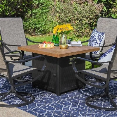 5pc Patio Dining Set With 34" Square Fire Pit Table & Swivel Arm Chairs - Captiva Designs 1 5pc Patio Dining Set With 34" Square Fire Pit Table & Swivel Arm Chairs - Captiva Designs