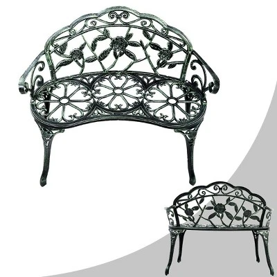 Costway Patio Garden Bench Chair Style Porch Cast Aluminum Outdoor Rose Antique Green 9 Costway Patio Garden Bench Chair Style Porch Cast Aluminum Outdoor Rose Antique Green - Image 9