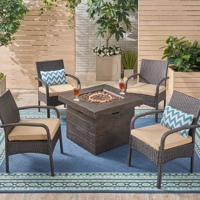 Christopher Knight Home Cordoba 5pc Iron Outdoor Patio Fire Pit Furniture Set 1 Christopher Knight Home Cordoba 5pc Iron Outdoor Patio Fire Pit Furniture Set