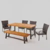 Cooper 6pc Acacia Wood And Wicker Dining Set - Brown - Christopher Knight Home
