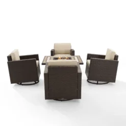 Palm Harbor 5pc Outdoor Wicker Conversation Set With Fire Table - Sand - Crosley -Deals Patio Elegance Store GUEST 32bbcf5b d40a 4c38 b21f f4cbc7eab040