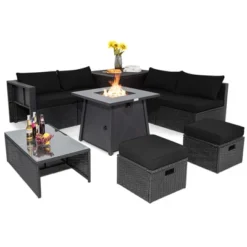 Costway 9PCS Patio Rattan Furniture Set Fire Pit Space-saving W/ Cushion Cover -Deals Patio Elegance Store GUEST 36cb4397 94e1 4f48 b123 b32340acd8a5