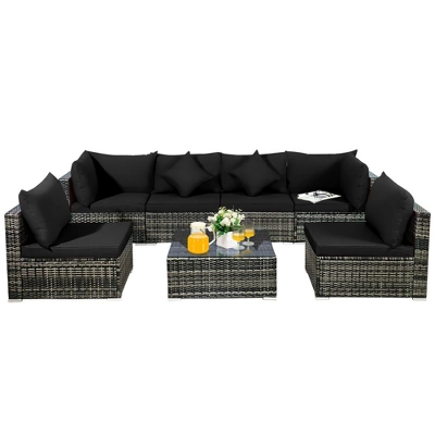 Costway 7PCS Patio Rattan Furniture Set Sectional Sofa Garden Black Cushion 2 Costway 7PCS Patio Rattan Furniture Set Sectional Sofa Garden Black Cushion - Image 2