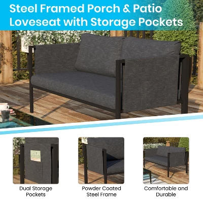 Merrick Lane Outdoor Love Seat/Sofa With Removable Fabric Cushions And Steel Frame 7 Merrick Lane Outdoor Love Seat/Sofa With Removable Fabric Cushions And Steel Frame - Image 7