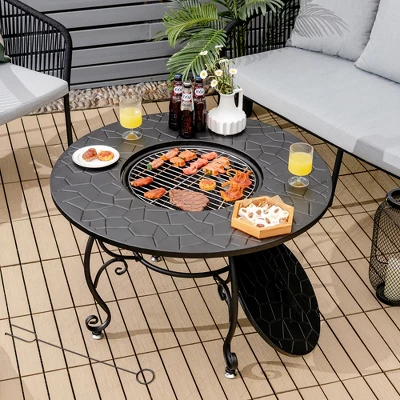 Costway 35.5'' Patio Fire Pit Dining Table Charcoal Wood Burning W/ Cooking BBQ Grate 1 Costway 35.5'' Patio Fire Pit Dining Table Charcoal Wood Burning W/ Cooking BBQ Grate