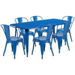 Emma And Oliver Commercial Grade Rectangular Metal Indoor-Outdoor Table Set With 6 Stack Chairs -Deals Patio Elegance Store GUEST 3865610d 6118 4462 b30c 22e6872c213e