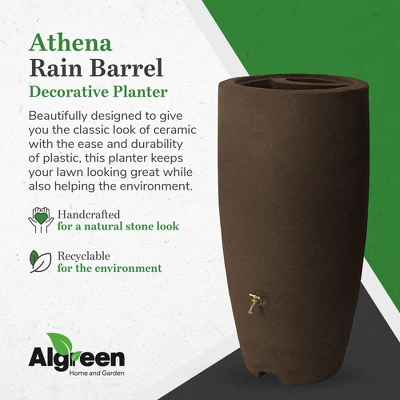Algreen Athena 80 Gallon Plastic Outdoor Rain Barrel With Brass Spigot And Screen Guard For Rain Water Collection And Storage, Brownstone 3 Algreen Athena 80 Gallon Plastic Outdoor Rain Barrel With Brass Spigot And Screen Guard For Rain Water Collection And Storage, Brownstone - Image 3