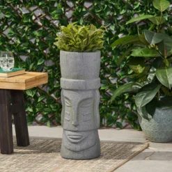 Christopher Knight Home 10" Wide Poulan Concrete Outdoor Novelty Polynesian Planter Stone Gray