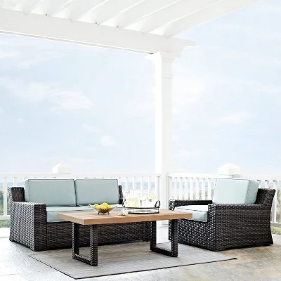 Beaufort 3pc Outdoor Wicker Conversation Set - Mist - Crosley 1 Beaufort 3pc Outdoor Wicker Conversation Set - Mist - Crosley
