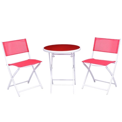 Costway 3 PCS Folding Bistro Table Chairs Set Garden Backyard Patio Furniture Red 1 Costway 3 PCS Folding Bistro Table Chairs Set Garden Backyard Patio Furniture Red