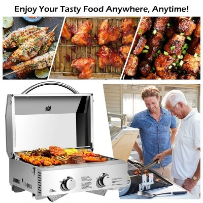 Costway 2 Burner Portable BBQ Table Top Propane Gas Grill Stainless Steel 4 Costway 2 Burner Portable BBQ Table Top Propane Gas Grill Stainless Steel - Image 4