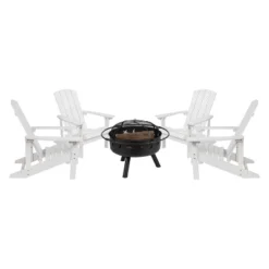 Emma And Oliver Five Piece Hartford Camping Set With Two Faux Wood Adirondack Chairs And Star And Moon Fire Pit With Mesh Cover -Deals Patio Elegance Store GUEST 3b8b9c48 3d62 45b3 87c9 4a9f523e26e5 2