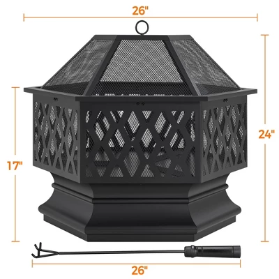 Yaheetech 26" Steel Fire Pit Outdoor Fireplace, Black 2 Yaheetech 26" Steel Fire Pit Outdoor Fireplace, Black - Image 2