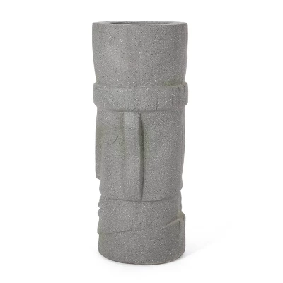 Christopher Knight Home 10" Wide Poulan Concrete Outdoor Novelty Polynesian Planter Stone Gray 3 Christopher Knight Home 10" Wide Poulan Concrete Outdoor Novelty Polynesian Planter Stone Gray - Image 3