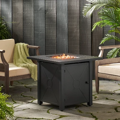 Elwick Outdoor 40000 BTU Iron Square Fire Pit Black - Christopher Knight Home 3 Elwick Outdoor 40000 BTU Iron Square Fire Pit Black - Christopher Knight Home - Image 3