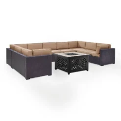 Biscayne 6pc Outdoor Wicker Sectional Set With Fire Table - Mocha - Crosley -Deals Patio Elegance Store GUEST 3e37213e 033e 4198 8a81 e41586029ae1