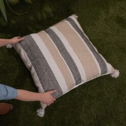 Tan & Black Tick Stripe 30X30 Oversized Filled Outdoor Pillow - Foreside Home & Garden 11 Tan & Black Tick Stripe 30X30 Oversized Filled Outdoor Pillow - Foreside Home & Garden -Deals Patio Elegance Store GUEST 3e4ad5f9 aff1 4338 99eb 1a64382cad41