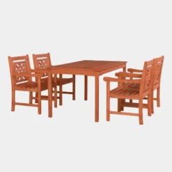 Malibu 5pc Rectangle Wood Outdoor Patio Dining Set - Tan - Vifah
