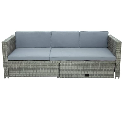 4pc Outdoor Wicker Conversation Sectional Set With Cushions - Gray - GODEER 19 4pc Outdoor Wicker Conversation Sectional Set With Cushions - Gray - GODEER - Image 19