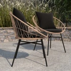 Merrick Lane Set Of 2 Faux Rattan Rope Patio Chairs, Papasan Style Indoor/Outdoor Chairs With Seat & Back Cushions -Deals Patio Elegance Store GUEST 3f5847c2 7115 4afc 9fad eaadacf98407
