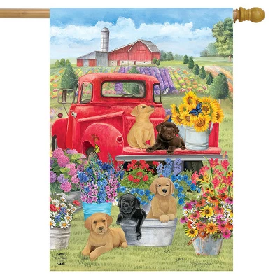 Spring Day Puppies House Flag Red Pickup Truck Floral 28" X 40" Briarwood Lane 1 Spring Day Puppies House Flag Red Pickup Truck Floral 28" X 40" Briarwood Lane