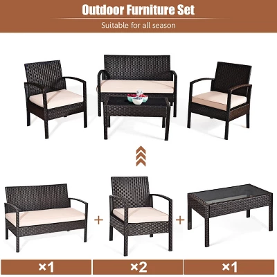 Tangkula 8PCS Conversation Wicker Set Patio Rattan Table&Cushioned Chair 8 Tangkula 8PCS Conversation Wicker Set Patio Rattan Table&Cushioned Chair - Image 8