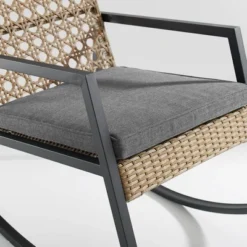 Komodo Modern Boho Faux Rattan & Metal Outdoor Rocking Chair With Cushion - Brown/Gray - Saracina Home -Deals Patio Elegance Store GUEST 4268a33a 53bd 49e0 b7a4 c9883457bf9f