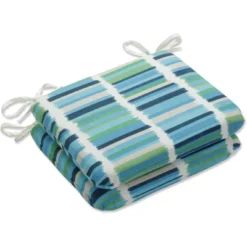 Set Of 2 Outdoor/Indoor Rounded Corners Seat Cushions Solar Stripe - Pillow Perfect -Deals Patio Elegance Store GUEST 4281944c dfb2 4907 9269 871faa1d560d