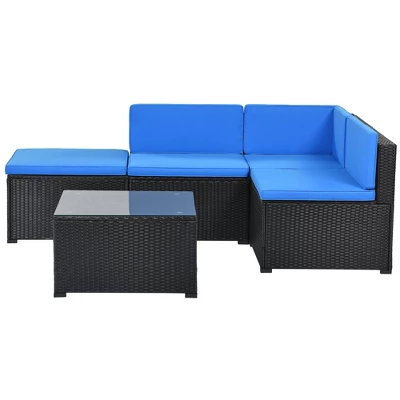 5pc Wicker Patio Sectional Seating Set With Cushions - Black/Blue - GODEER 17 5pc Wicker Patio Sectional Seating Set With Cushions - Black/Blue - GODEER - Image 17
