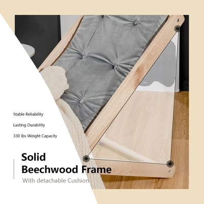 Costway Foldable Wood Beach Sling Chair 3-Position Adjustable Beech Chair W/Free Cushion 4 Costway Foldable Wood Beach Sling Chair 3-Position Adjustable Beech Chair W/Free Cushion - Image 4