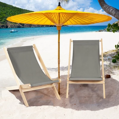 Costway Foldable Wood Beach Sling Chair 3-Position Adjustable Beech Chair W/Free Cushion 1 Costway Foldable Wood Beach Sling Chair 3-Position Adjustable Beech Chair W/Free Cushion
