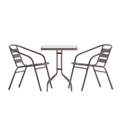Emma And Oliver 23.5'' Square Glass Top Metal Table With 2 Aluminum Slat Stack Chairs 25 Emma And Oliver 23.5'' Square Glass Top Metal Table With 2 Aluminum Slat Stack Chairs -Deals Patio Elegance Store GUEST 47995460 7dae 4a35 a2f0 92a34a022bc7