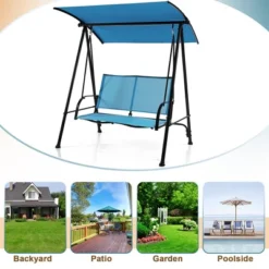 Costway 2-Seat Patio Swing Porch Swing With Adjustable Canopy For Garden Black/Dark Brown -Deals Patio Elegance Store GUEST 488e125e 6327 4e7a 95aa eea2a36be495