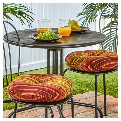 Set Of Two 15" Outdoor Bistro Chair Cushions Kinnabari Stripe - Kensington Garden 1 Set Of Two 15" Outdoor Bistro Chair Cushions Kinnabari Stripe - Kensington Garden