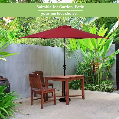 Tangkula 9' Outdoor Patio Umbrella Offset W/LED Light No Base Beige/Burgundy/Tan 2 Tangkula 9' Outdoor Patio Umbrella Offset W/LED Light No Base Beige/Burgundy/Tan - Image 2